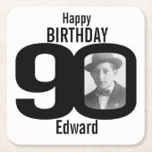 ハッピーバースデー90位名とフォト紙コースター スクエアペーパーコースター (正面)