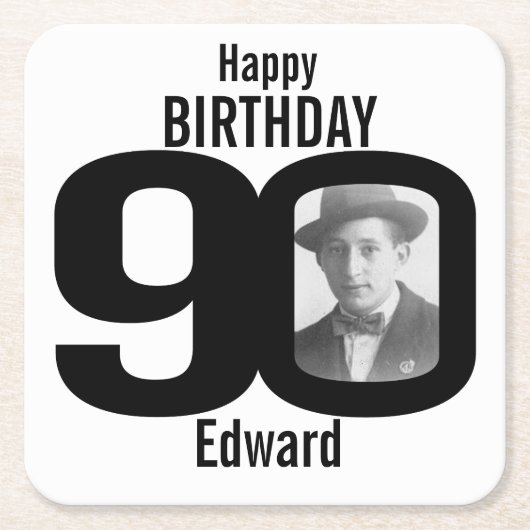 ハッピーバースデー90位名とフォト紙コースター スクエアペーパーコースター (正面)