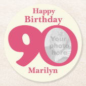 ハッピーバースデー90名とフォト紙コースター ラウンドペーパーコースター (正面)