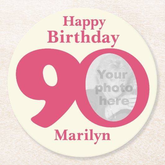 ハッピーバースデー90名とフォト紙コースター ラウンドペーパーコースター (正面)