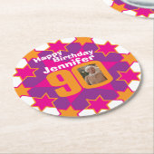 ハッピーバースデー90名とフォト紙コースター ラウンドペーパーコースター (アングル)