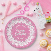 ハッピーバースデー90番目のピンクと白の数字のパターン ペーパープレート (パーティー)