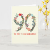 ハッピーバースデー90、美しく見える カード (黄色い花)