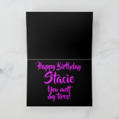 ハッピーバースデー、あなたは私のタイヤを溶かすおもしろいホットロッド カード (内部)