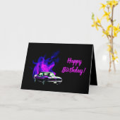 ハッピーバースデー、あなたは私のタイヤを溶かすおもしろいホットロッド カード (黄色い花)