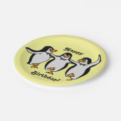 ハッピーバースデー!おもしろい踊りペンギン ペーパープレート (アングル)