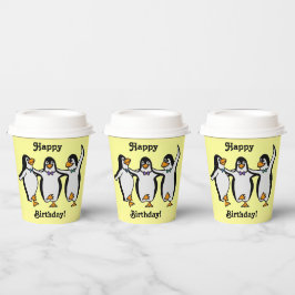 ハッピーバースデー!おもしろい踊りペンギン 紙コップ
