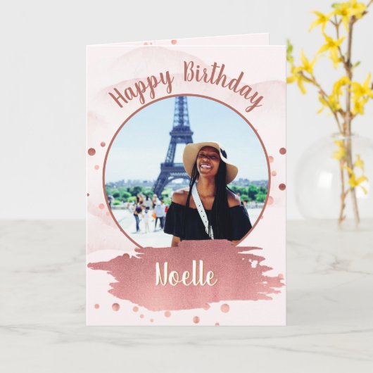 ハッピーバースデー! |お客様の写真と金属製のバラ金ゴールド カード (黄色い花)