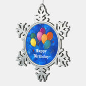 「ハッピーバースデー」お祝いバルーン スノーフレークピューターオーナメント (右)