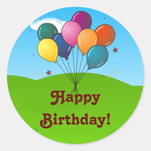 ハッピーバースデー!お祝いバルーン ラウンドシール (正面)