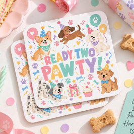 ハッピーバースデー！かわいいパピーわんこ2歳の誕生日パーティー スクエアペーパーコースター