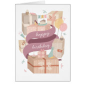 ハッピーバースデー。かわいいパーティーケーキとプレゼント (正面)