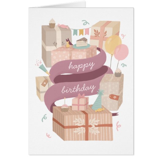 ハッピーバースデー。かわいいパーティーケーキとプレゼント (正面)