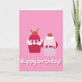 ハッピーバースデー – かわいいピンクのストロベリーショートケーキ カード (正面)