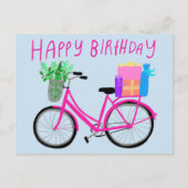 ハッピーバースデー かわいいピンクの自転車 オーダーメイド ポストカード (正面)