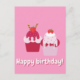 ハッピーバースデー - かわいいピンクイチゴのショートケーキ ポストカード