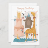 ハッピーバースデー。かわいい動物。キリンおもしろいク (正面/裏面)