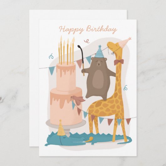 ハッピーバースデー。かわいい動物。キリンおもしろいク (正面/裏面)