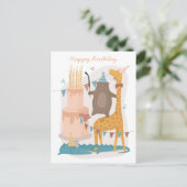 ハッピーバースデー。かわいい動物。キリンおもしろいク ポストカード (スタンド正面)