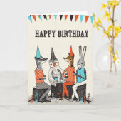 ハッピーバースデー-かわいい森林動物の挨拶 カード (黄色い花)