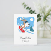 ハッピーバースデー かわいい犬の子 スノーボード 冬 ポストカード (スタンド正面)