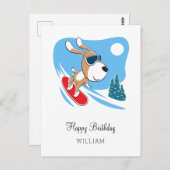 ハッピーバースデー かわいい犬の子 スノーボード 冬 ポストカード (正面/裏面)