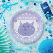 ハッピーバースデー!かわいい紫の怪物 ペーパープレート (パーティー)