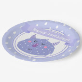 ハッピーバースデー!かわいい紫の怪物 ペーパープレート (アングル)