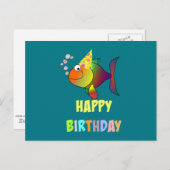 ハッピーバースデー、かわいい、カラフルの漫画の魚 ポストカード (正面/裏面)
