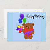 ハッピーバースデー かわいい テディベア #4 ポストカード (正面/裏面)