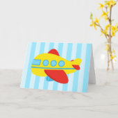 ハッピーバースデー、かわいくおよびカラフルな飛行機 カード (黄色い花)