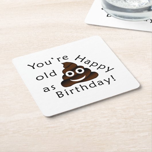 …ハッピーバースデー|のおもしろいなウンチのemojiとして古いです スクエアペーパーコースター (アングル)
