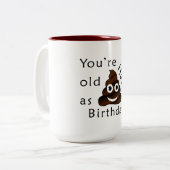 …ハッピーバースデー|のおもしろいなウンチのemojiとして古いです ツートーンマグカップ (正面左)