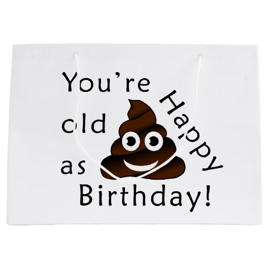 …ハッピーバースデー|のおもしろいなウンチのemojiとして古いです ラージペーパーバッグ (正面)