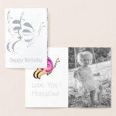 ハッピーバースデー- はっきりした one silver butterfly 箔カード (ディスプレー)