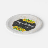 ハッピーバースデー　ひまわりとラスティックウッドのパーティー飾り ペーパープレート (アングル)