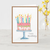 ハッピーバースデー、ろうそく付きケーキ カード (黄色い花)