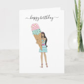 ハッピーバースデー – アイスクリームファッションガール カード (正面)