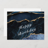 ハッピーバースデー – アガテネイビーブルー金ゴールド宝石 ポストカード (正面/裏面)