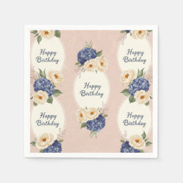ハッピーバースデー、アジサイと牡丹 スタンダードカクテルナプキン
