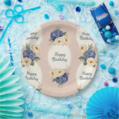 ハッピーバースデー、アジサイと牡丹 ペーパープレート (パーティー)