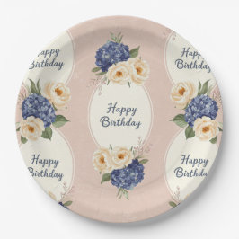 ハッピーバースデー、アジサイと牡丹 ペーパープレート