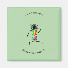 ハッピーバースデー・アフリカアートかわいいハッピーダンサー マグネット