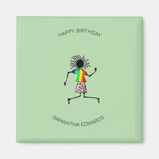 ハッピーバースデー・アフリカアートかわいいハッピーダンサー マグネット (正面)