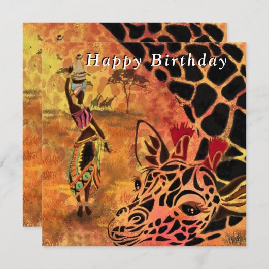 ハッピーバースデー – アフリカンガールとキリンの友人 (正面/裏面)