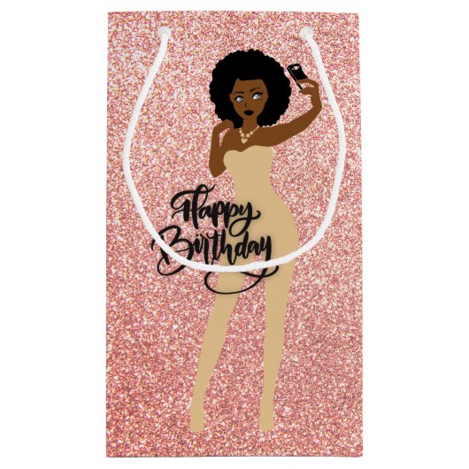 ハッピーバースデー!アフリカ系アメリカ人バラ金ゴールドギフトバ スモールペーパーバッグ (裏面)