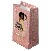 ハッピーバースデー!アフリカ系アメリカ人バラ金ゴールドギフトバ スモールペーパーバッグ (正面アングル)