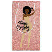 ハッピーバースデー!アフリカ系アメリカ人バラ金ゴールドギフトバ スモールペーパーバッグ (正面)