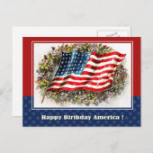 ハッピーバースデー、アメリカ。ヴィンテージ米国国旗 ポストカード (正面/裏面)