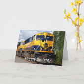 ハッピーバースデー：アラスカ鉄道機関車 カード (黄色い花)